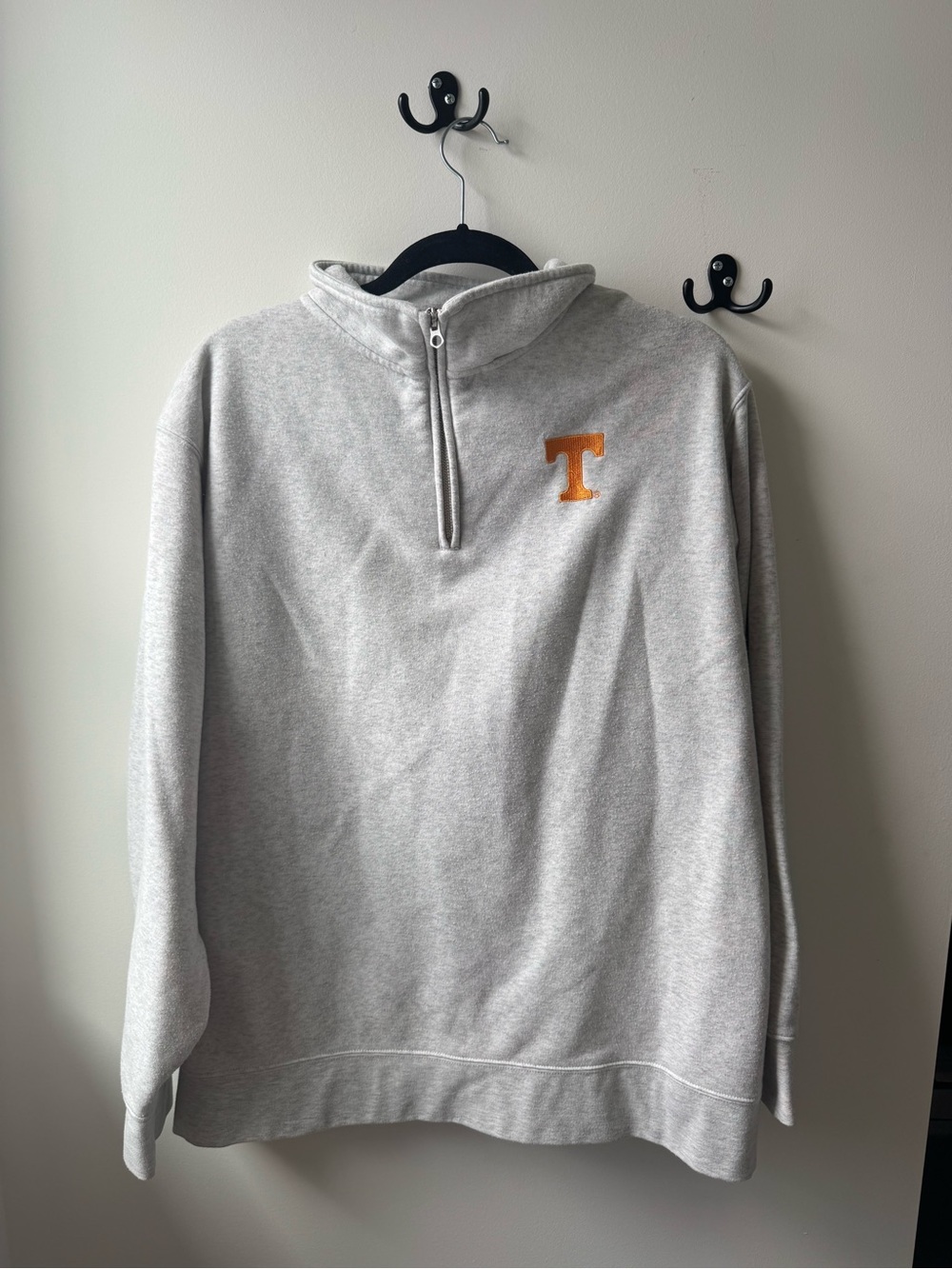 Gray Quarter-Zip Pullover with Orange 'T' Embroidery
